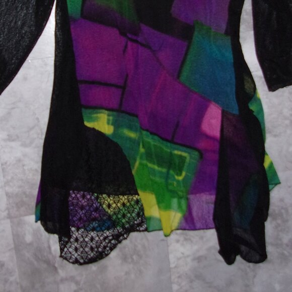 size medium womens long sleeve casual dress black whimsigoth goth purple tunic - Picture 5 of 5